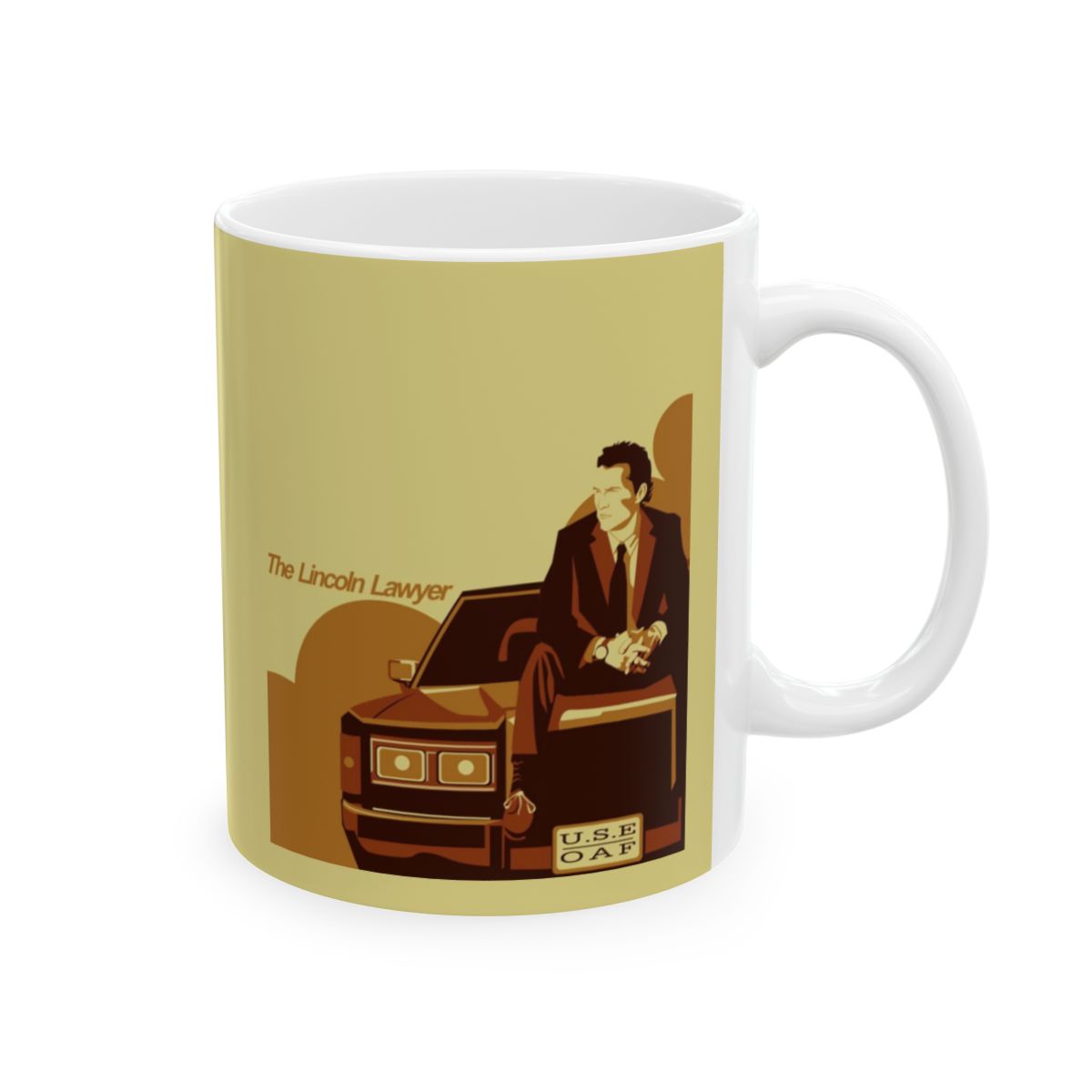 Vintage Detective Illustration Mug | Retro Mystery Scene, Yellow Background | Lincoln Lawyer - The Lincoln Lawyer official Mugs & Drinkware merch